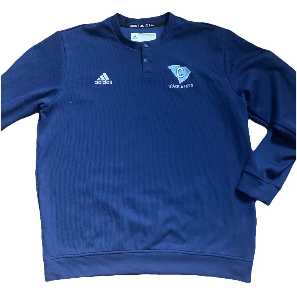 Adidas Mens XL Long Sleeve Henley Shirt Blue Citadel Track & Field